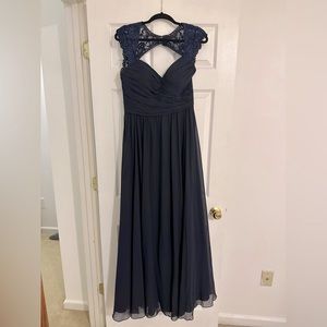 Navy blue, chiffon bridesmaid dress. Size 10